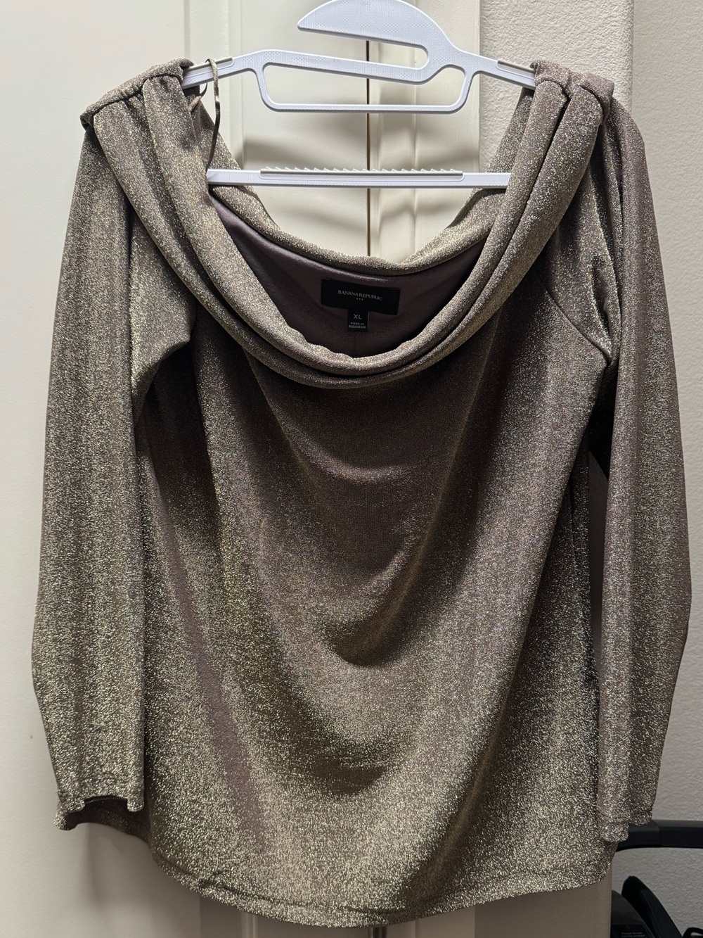 Banana Republic Metallic Taupe Cowl Neck Sweater